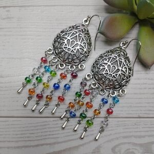 New Hand Crafted Antique Silver Filigree Bali Style Chandelier Earrings